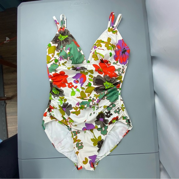 Women's One Piece Slimming V-neck Floral Print Swimwear Sz 12 - Picture 3 of 13